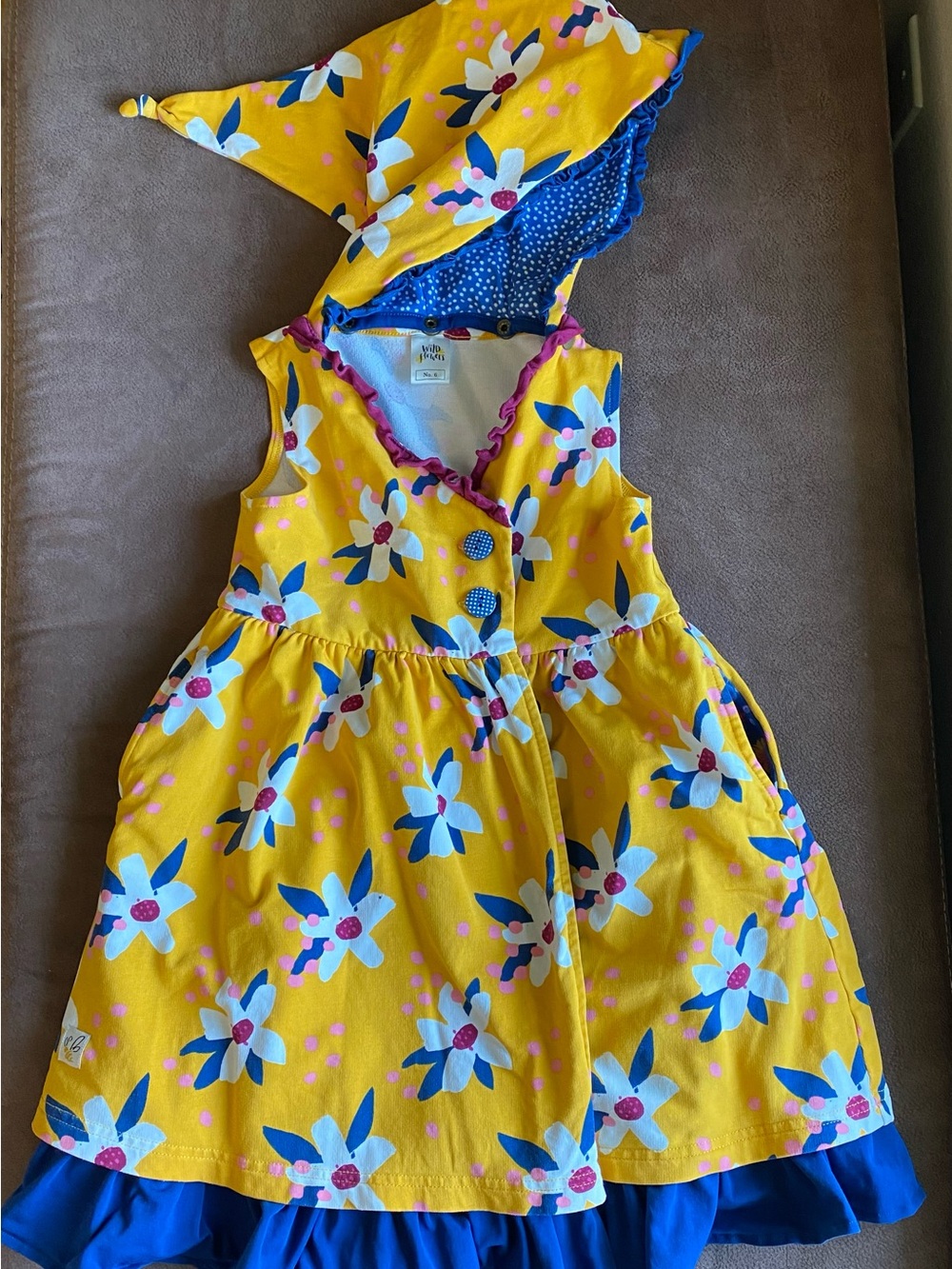Wildflowers Yellow Floral Dress with Blue and Pink Accents